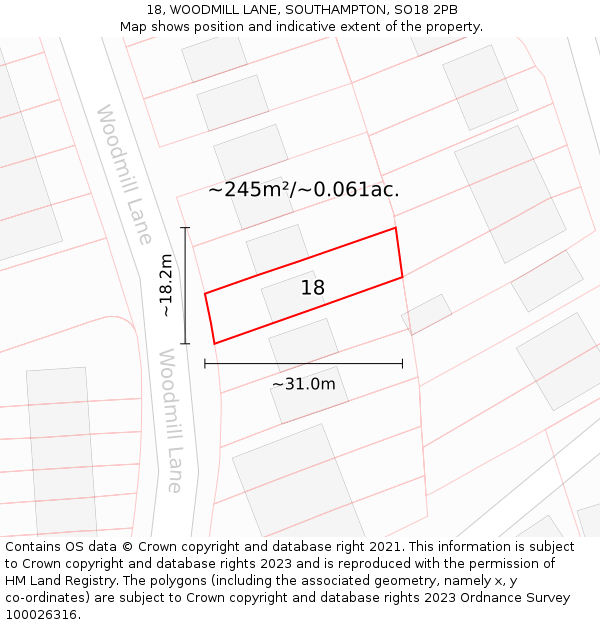 18, WOODMILL LANE, SOUTHAMPTON, SO18 2PB: Plot and title map