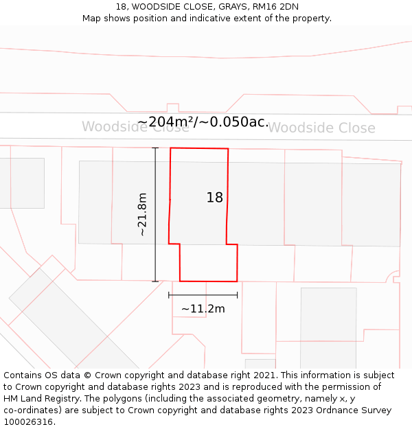 18, WOODSIDE CLOSE, GRAYS, RM16 2DN: Plot and title map
