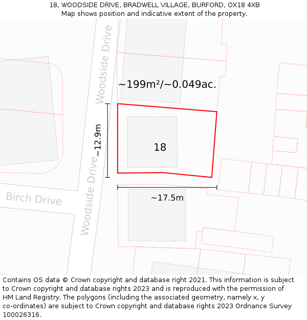 18, WOODSIDE DRIVE, BRADWELL VILLAGE, BURFORD, OX18 4XB: Plot and title map