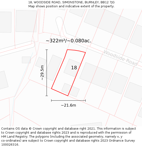 18, WOODSIDE ROAD, SIMONSTONE, BURNLEY, BB12 7JG: Plot and title map