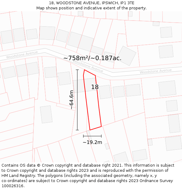 18, WOODSTONE AVENUE, IPSWICH, IP1 3TE: Plot and title map