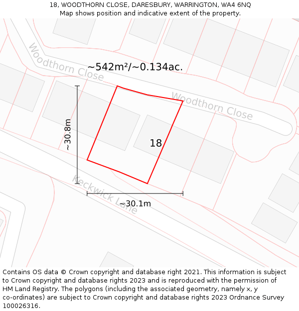 18, WOODTHORN CLOSE, DARESBURY, WARRINGTON, WA4 6NQ: Plot and title map