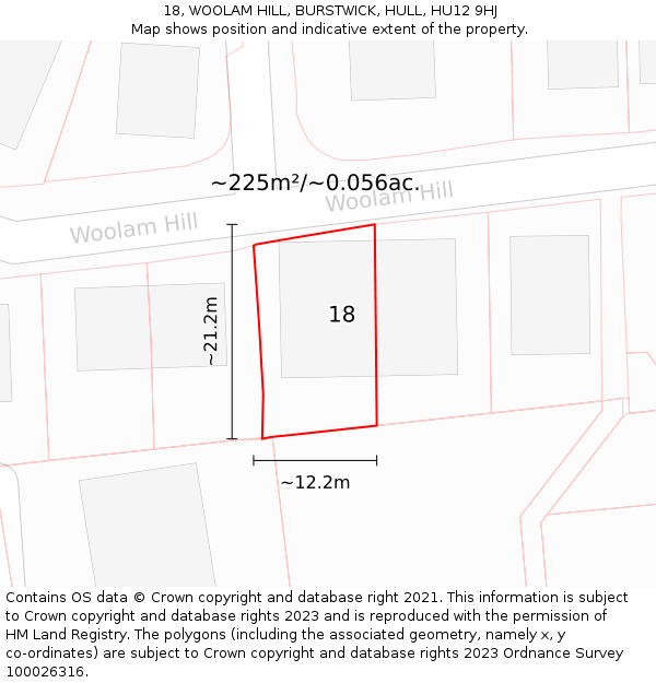 18, WOOLAM HILL, BURSTWICK, HULL, HU12 9HJ: Plot and title map