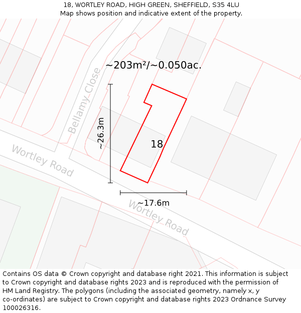 18, WORTLEY ROAD, HIGH GREEN, SHEFFIELD, S35 4LU: Plot and title map