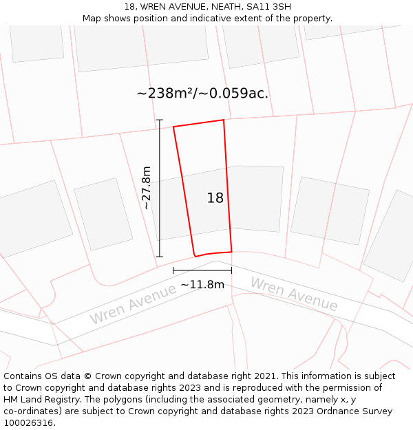 18, WREN AVENUE, NEATH, SA11 3SH: Plot and title map