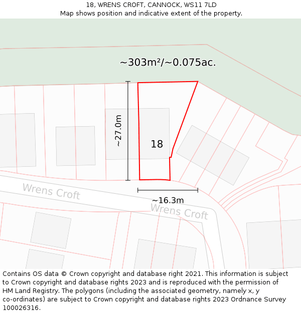 18, WRENS CROFT, CANNOCK, WS11 7LD: Plot and title map