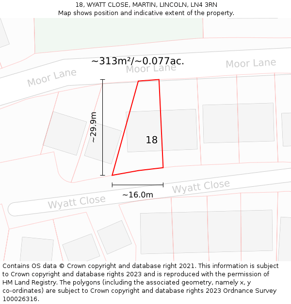 18, WYATT CLOSE, MARTIN, LINCOLN, LN4 3RN: Plot and title map