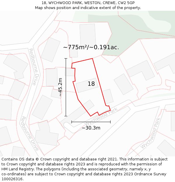 18, WYCHWOOD PARK, WESTON, CREWE, CW2 5GP: Plot and title map