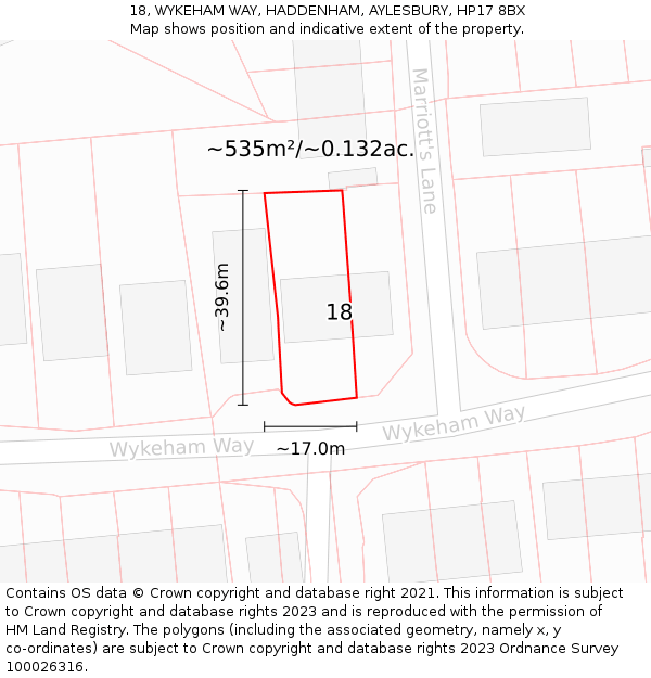 18, WYKEHAM WAY, HADDENHAM, AYLESBURY, HP17 8BX: Plot and title map