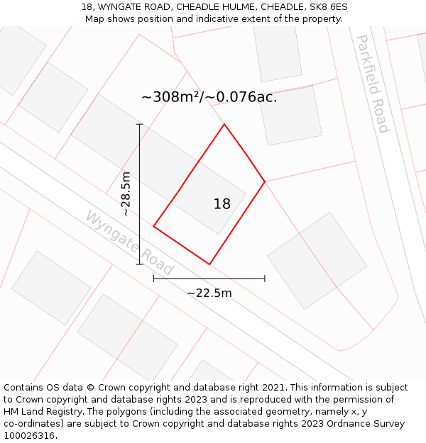18, WYNGATE ROAD, CHEADLE HULME, CHEADLE, SK8 6ES: Plot and title map
