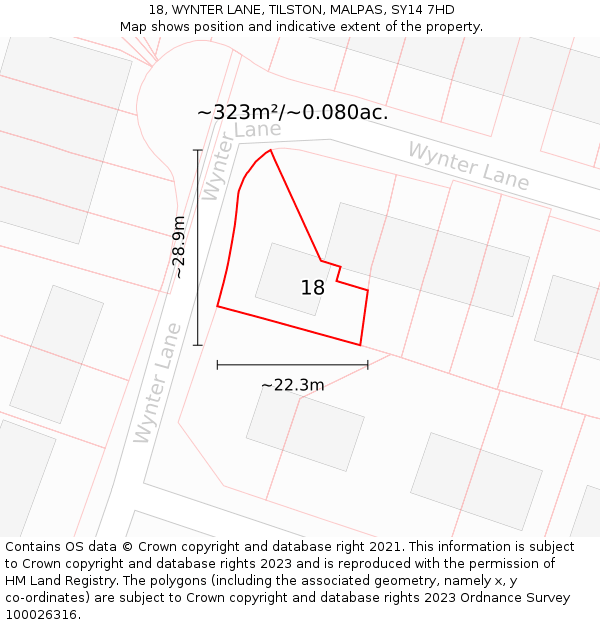 18, WYNTER LANE, TILSTON, MALPAS, SY14 7HD: Plot and title map
