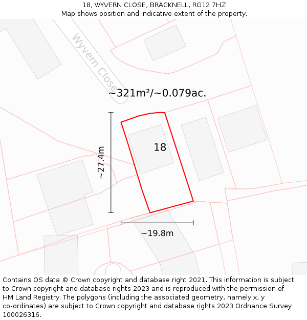 18, WYVERN CLOSE, BRACKNELL, RG12 7HZ: Plot and title map