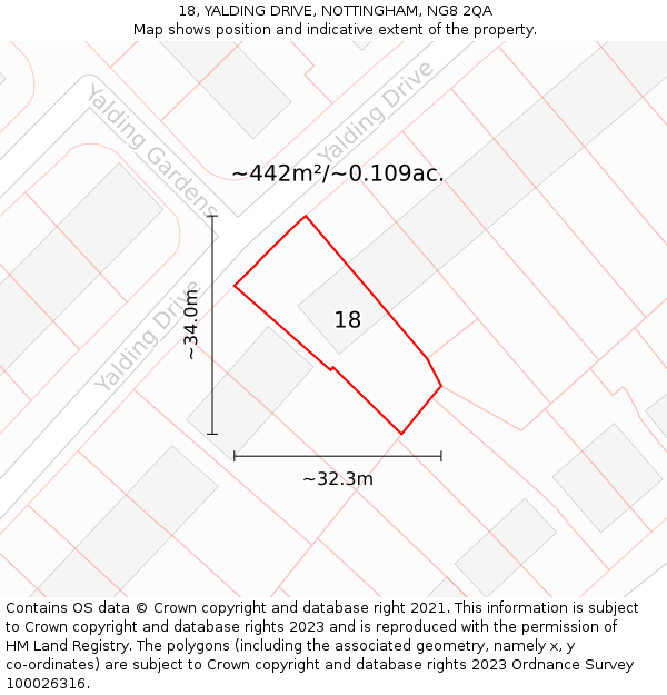 18, YALDING DRIVE, NOTTINGHAM, NG8 2QA: Plot and title map