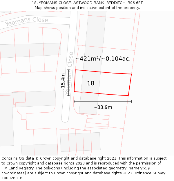 18, YEOMANS CLOSE, ASTWOOD BANK, REDDITCH, B96 6ET: Plot and title map