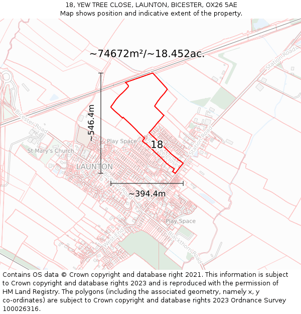 18, YEW TREE CLOSE, LAUNTON, BICESTER, OX26 5AE: Plot and title map
