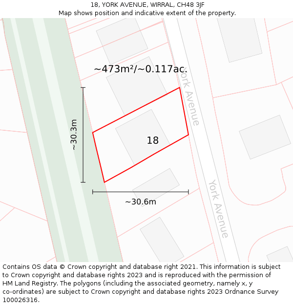 18, YORK AVENUE, WIRRAL, CH48 3JF: Plot and title map