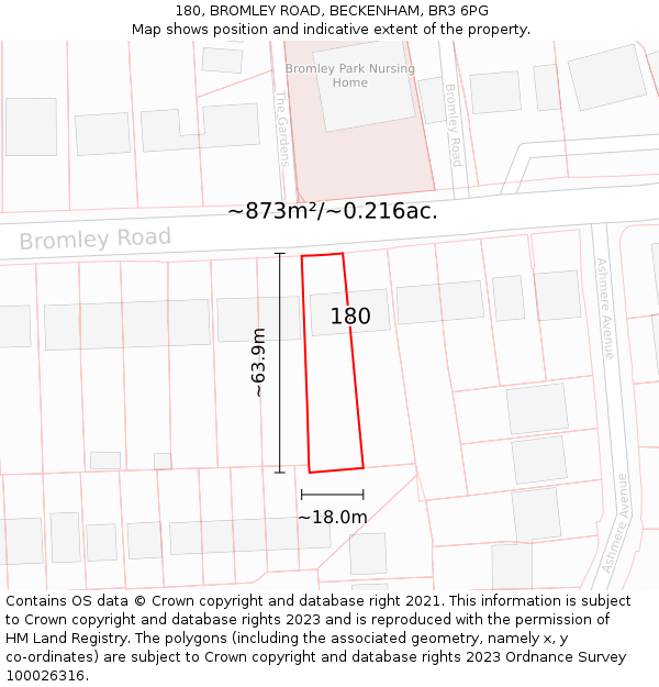 180, BROMLEY ROAD, BECKENHAM, BR3 6PG: Plot and title map