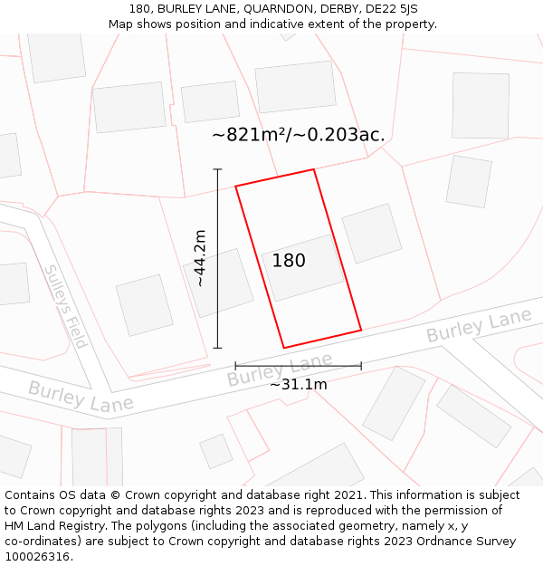 180, BURLEY LANE, QUARNDON, DERBY, DE22 5JS: Plot and title map