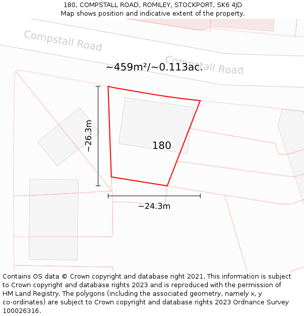 180, COMPSTALL ROAD, ROMILEY, STOCKPORT, SK6 4JD: Plot and title map