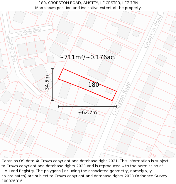 180, CROPSTON ROAD, ANSTEY, LEICESTER, LE7 7BN: Plot and title map