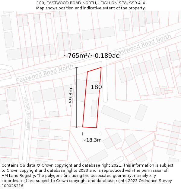 180, EASTWOOD ROAD NORTH, LEIGH-ON-SEA, SS9 4LX: Plot and title map