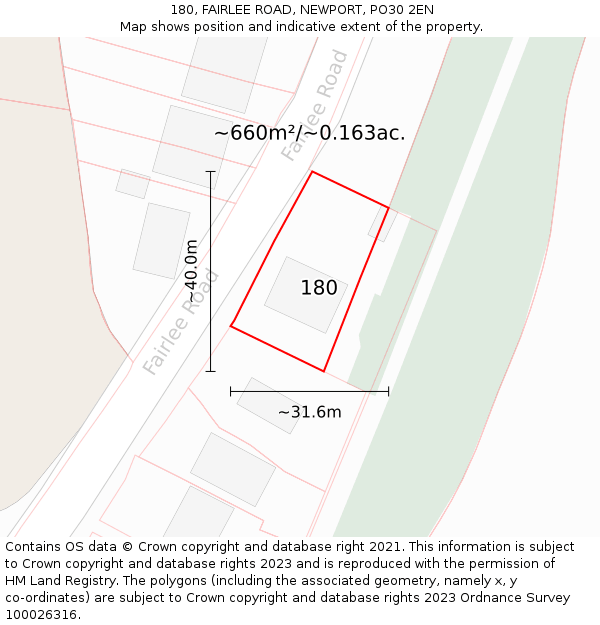 180, FAIRLEE ROAD, NEWPORT, PO30 2EN: Plot and title map