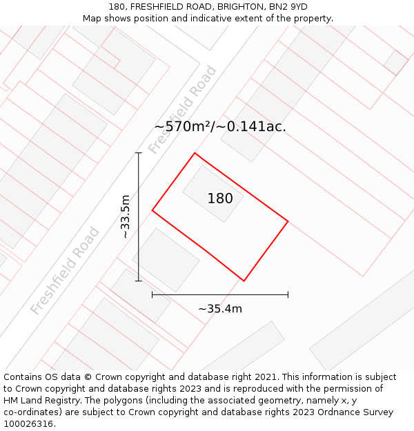 180, FRESHFIELD ROAD, BRIGHTON, BN2 9YD: Plot and title map