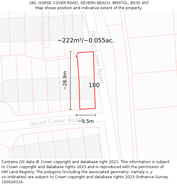 180, GORSE COVER ROAD, SEVERN BEACH, BRISTOL, BS35 4NT: Plot and title map