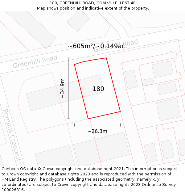 180, GREENHILL ROAD, COALVILLE, LE67 4RJ: Plot and title map