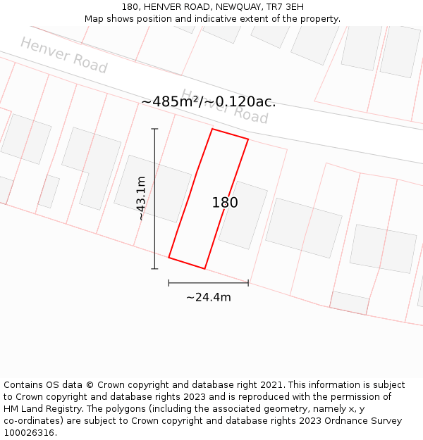 180, HENVER ROAD, NEWQUAY, TR7 3EH: Plot and title map