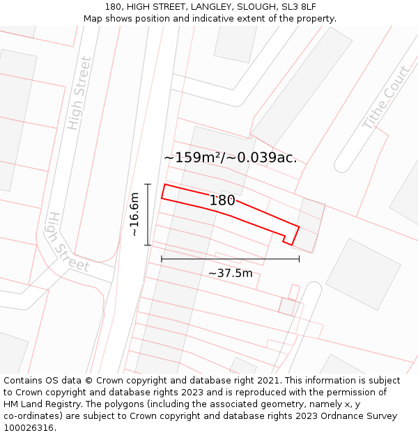 180, HIGH STREET, LANGLEY, SLOUGH, SL3 8LF: Plot and title map