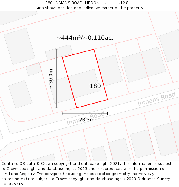 180, INMANS ROAD, HEDON, HULL, HU12 8HU: Plot and title map