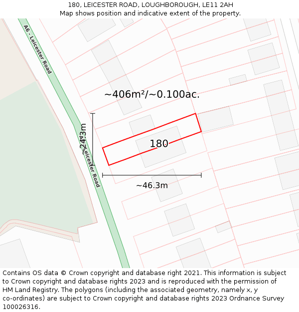 180, LEICESTER ROAD, LOUGHBOROUGH, LE11 2AH: Plot and title map