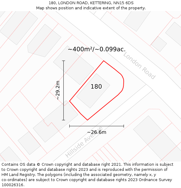 180, LONDON ROAD, KETTERING, NN15 6DS: Plot and title map