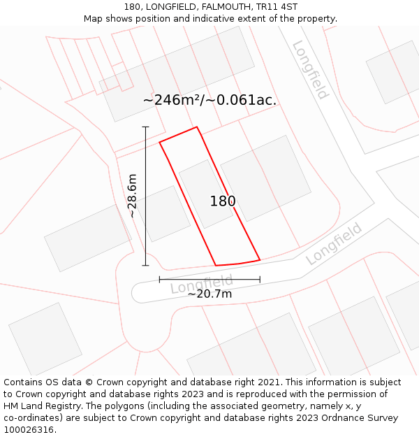 180, LONGFIELD, FALMOUTH, TR11 4ST: Plot and title map