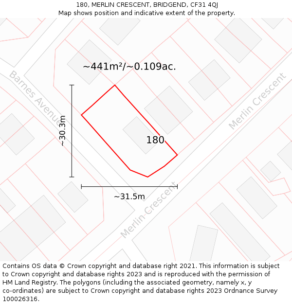 180, MERLIN CRESCENT, BRIDGEND, CF31 4QJ: Plot and title map