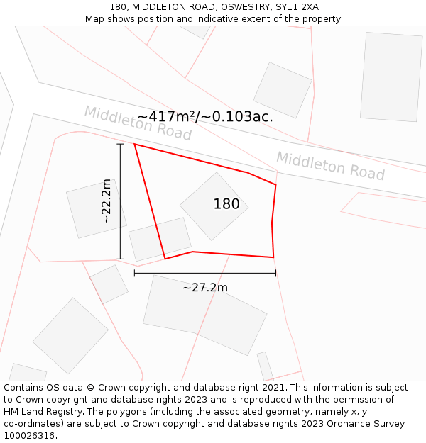 180, MIDDLETON ROAD, OSWESTRY, SY11 2XA: Plot and title map