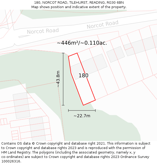 180, NORCOT ROAD, TILEHURST, READING, RG30 6BN: Plot and title map