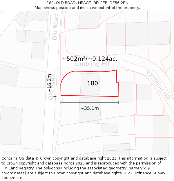 180, OLD ROAD, HEAGE, BELPER, DE56 2BN: Plot and title map