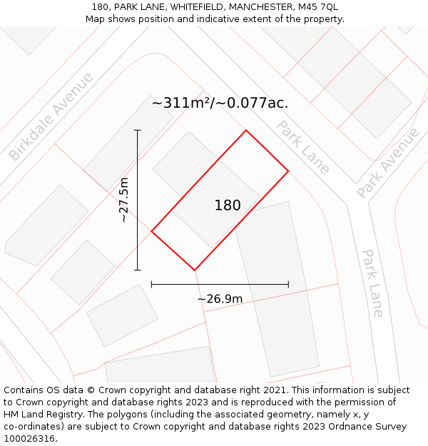 180, PARK LANE, WHITEFIELD, MANCHESTER, M45 7QL: Plot and title map