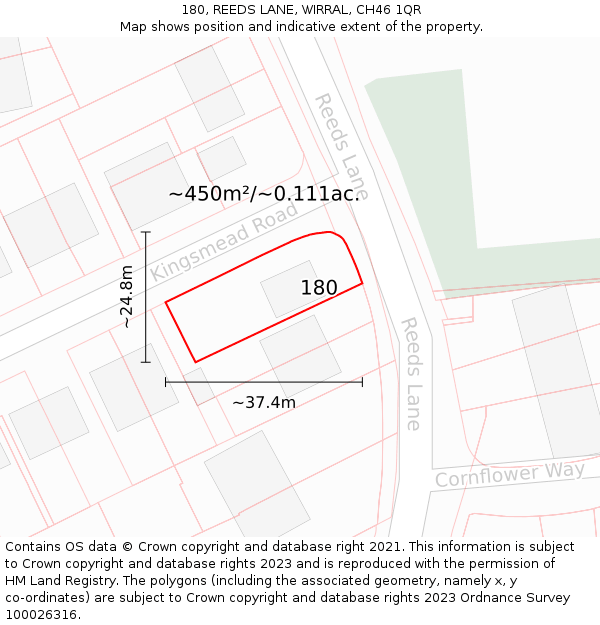 180, REEDS LANE, WIRRAL, CH46 1QR: Plot and title map