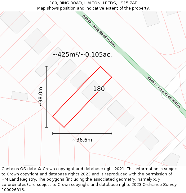 180, RING ROAD, HALTON, LEEDS, LS15 7AE: Plot and title map