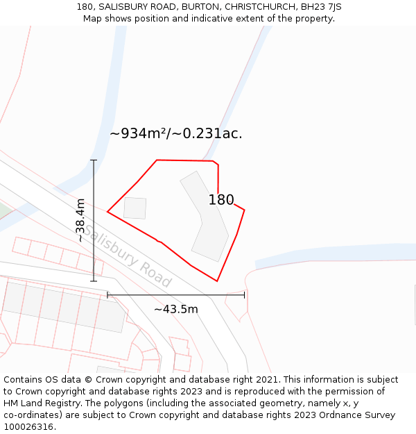 180, SALISBURY ROAD, BURTON, CHRISTCHURCH, BH23 7JS: Plot and title map