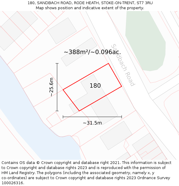 180, SANDBACH ROAD, RODE HEATH, STOKE-ON-TRENT, ST7 3RU: Plot and title map