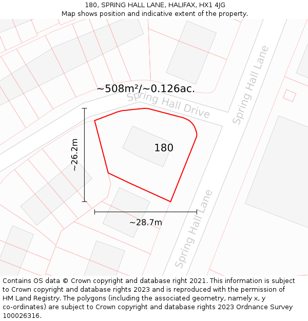 180, SPRING HALL LANE, HALIFAX, HX1 4JG: Plot and title map