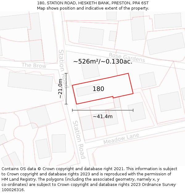 180, STATION ROAD, HESKETH BANK, PRESTON, PR4 6ST: Plot and title map