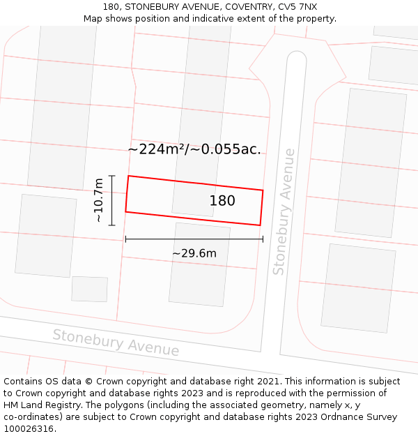 180, STONEBURY AVENUE, COVENTRY, CV5 7NX: Plot and title map