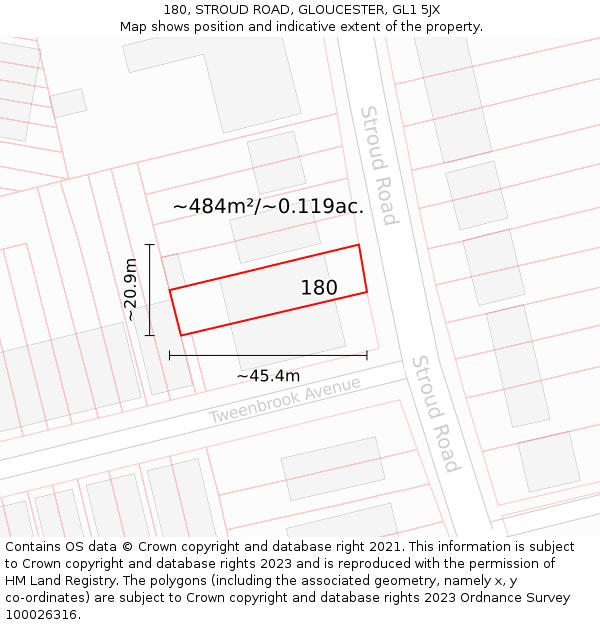 180, STROUD ROAD, GLOUCESTER, GL1 5JX: Plot and title map