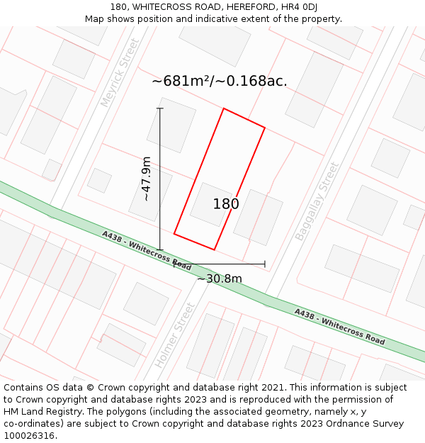 180, WHITECROSS ROAD, HEREFORD, HR4 0DJ: Plot and title map