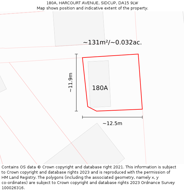 180A, HARCOURT AVENUE, SIDCUP, DA15 9LW: Plot and title map